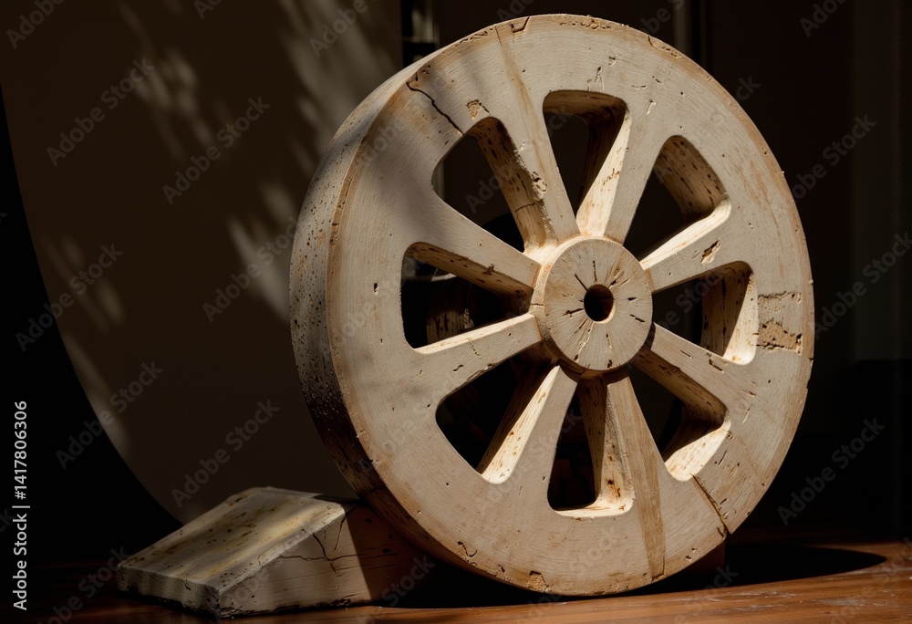 Fototapeta premium Marble wheel sculpture with light shadows 