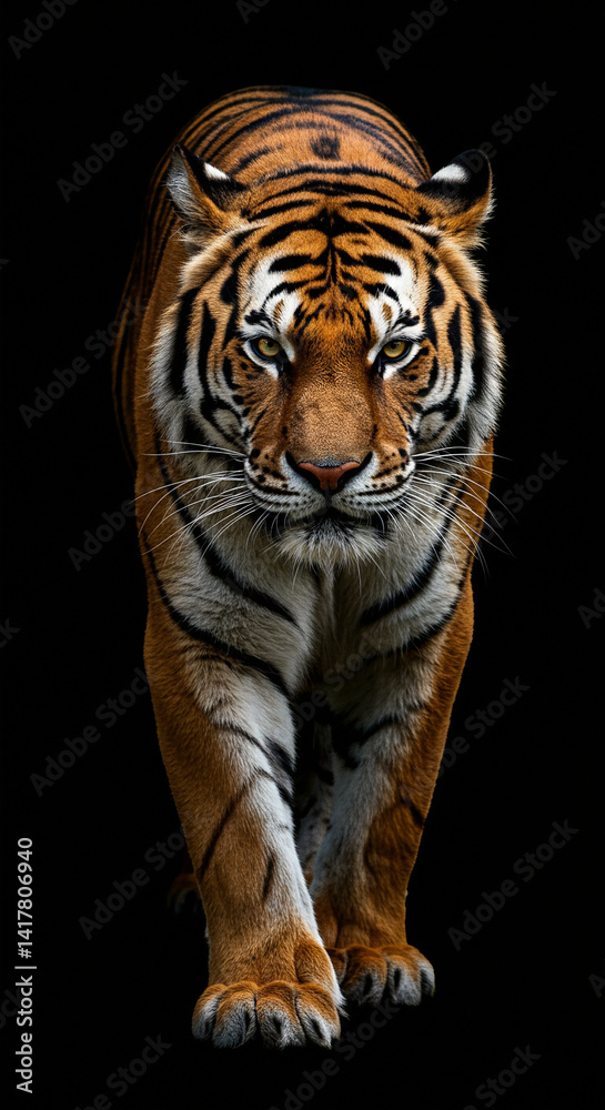 Fototapeta premium Tiger Walking Forward Isolated on Transparent Background