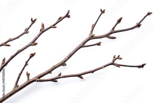 A delicate bare branch against a stark white background