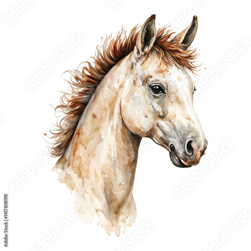 Cute Baby Horse Head Portrait Isolated Hand Drawn Watercolor Painting Illustration Artwork