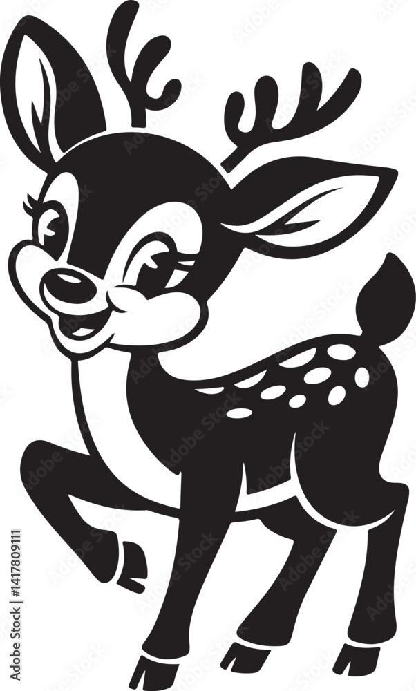 Charming Black And White Fawn Vector Illustration With Playful Cartoon Aesthetic Charming Black And White Fawn Vector Illustration With Playful Cartoon Aesthetic