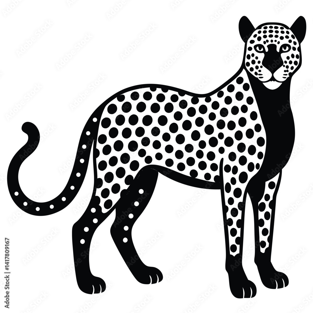 Fototapeta premium Standing cheetah silhouette vector flat illustration design.
