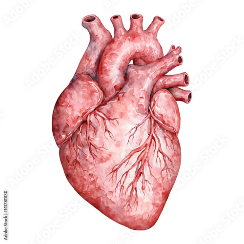 Detailed Human Heart Watercolor Painting Illustration of Organ Isolated Hand Drawn Watercolor Illustration
