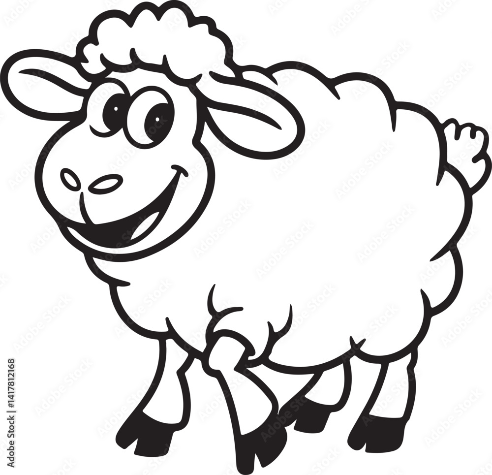 Cheerful Cartoon Sheep With Fluffy Wool And A Friendly Smile Vector Illustration Cheerful Cartoon Sheep With Fluffy Wool And A Friendly Smile Vector Illustration