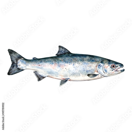 Fresh Salmon Fish Detailed Isolated Hand Drawn Watercolor Painting Illustration for Decoration Food Menu