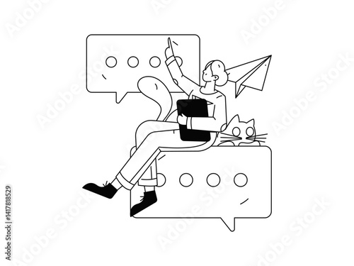 Flat vector illustration of business people operating work scene

