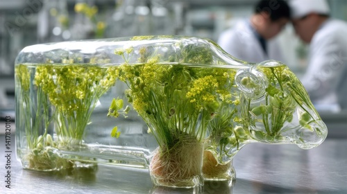 Surreal CowShaped Vessel in Scientific Metamorphosis Lab photo