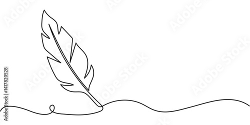 Bird feather Continuous one line art drawing  of outline line vector illustration with white background, Continuous one line drawing of Bird feather Isolated on white background, Bird feather.
