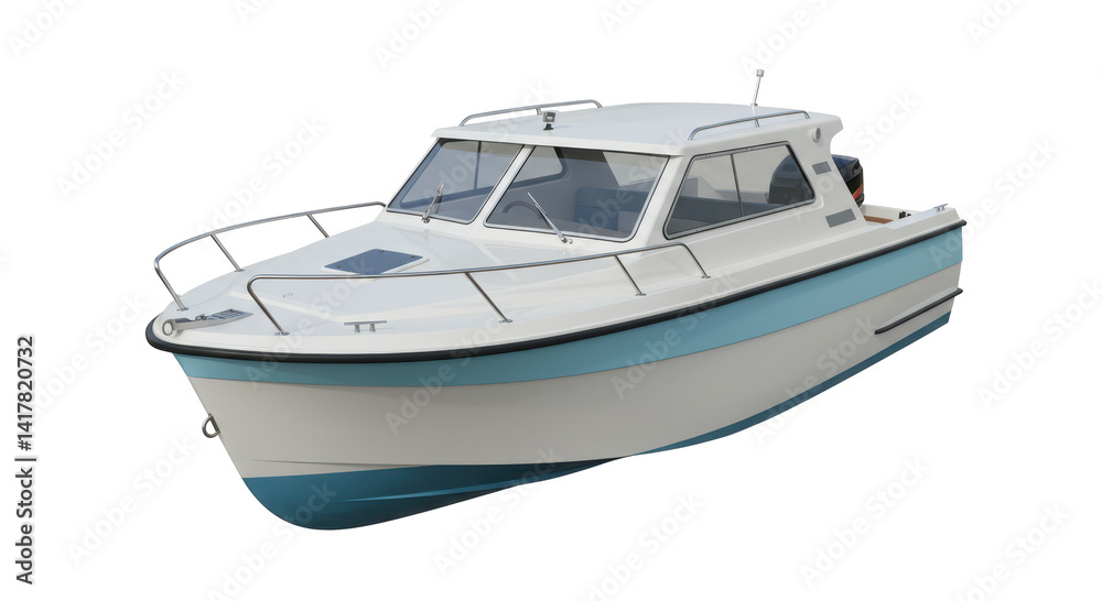 Obraz premium Isolated White and Blue Cabin Cruiser Boat