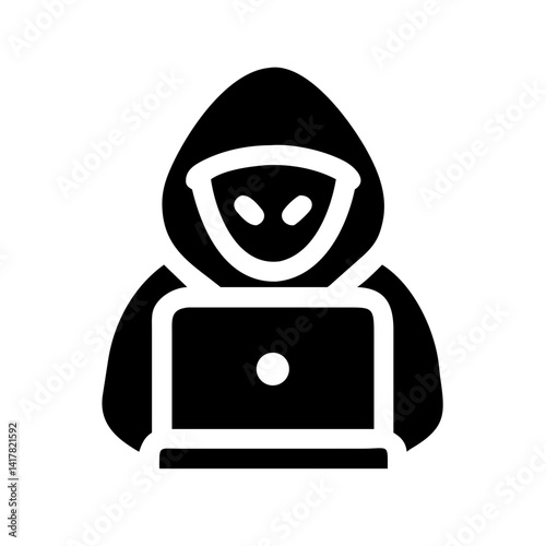 Hacker in Hoodie Using Laptop Icon Design
