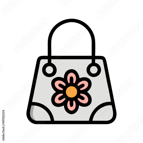Handbag with Flower Pattern Design Icon Design