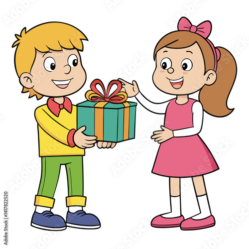 Brother giving a gift to his sister isolated on white background