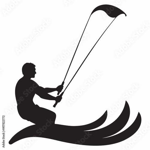 Silhouette of kitesurfer on water during extreme sport activity in summer
