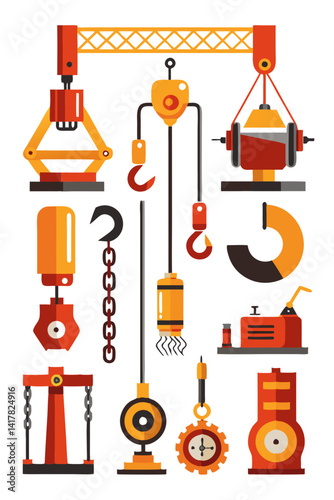 Construction Equipment Illustration, Crane Parts, Heavy Lifting Concept