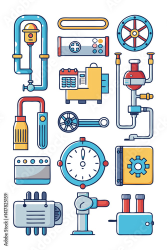 Steampunk Elements Collection: Vintage Engineering Vector Illustration Style
