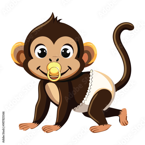 monkey waring  diaper, vector illustrator 