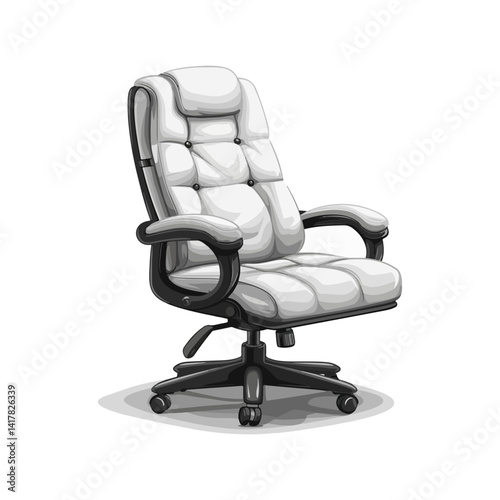 Modern Comfortable Executive Office Chair Design, White Leather Swivel Chair Illustration