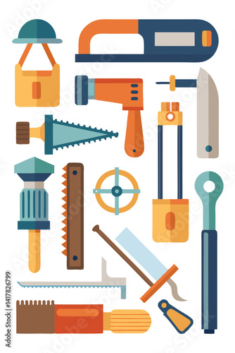 Cartoon Hand Tools Isolated Vector Illustration on White
