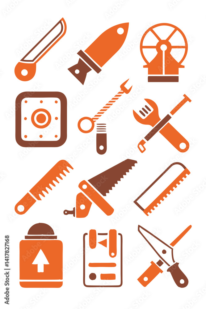 Obraz premium Tools collection with vector icons, construction, and carpentry