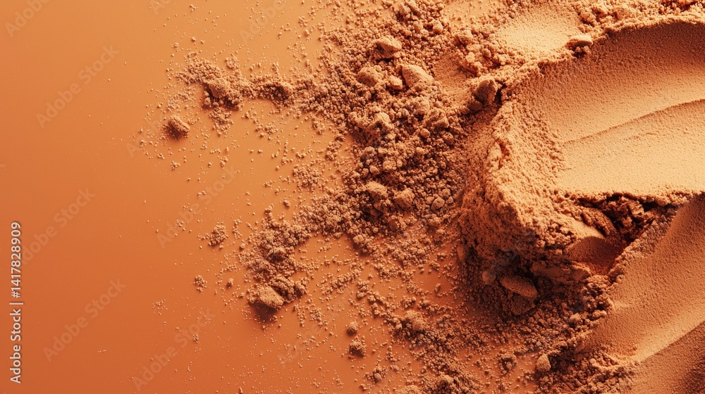 Orange toned cocoa powder splash on minimalist background