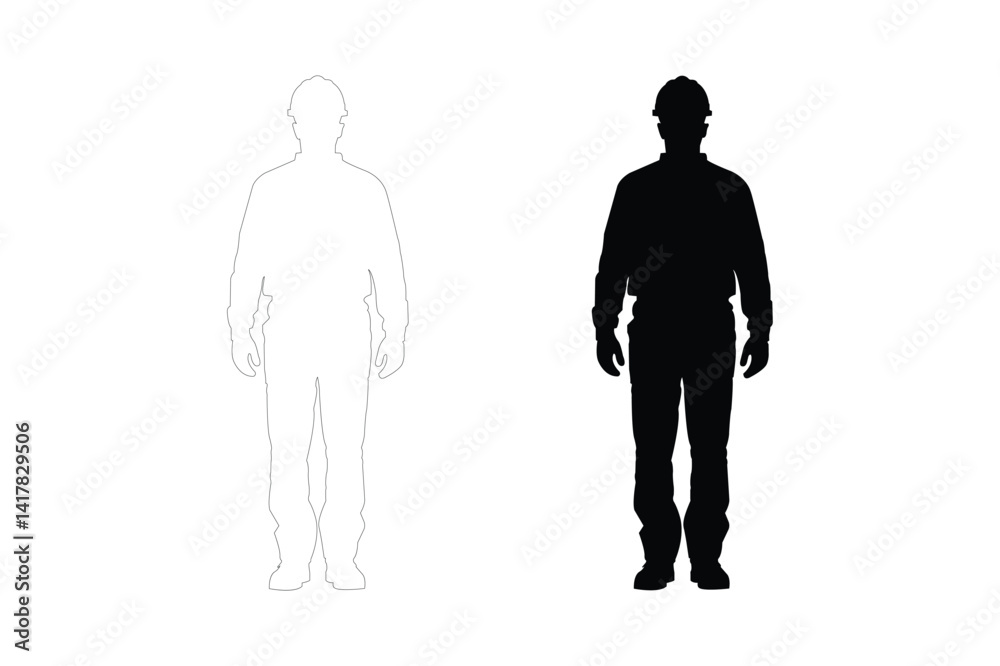 Construction Worker Silhouette – Standing Man in Helmet. Construction Worker Silhouette – Standing Man in Helmet.