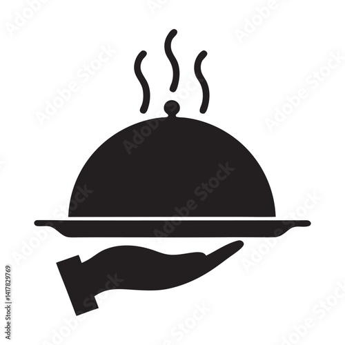 Hot Food Serving Icon,black silhouette vector illustration on white background