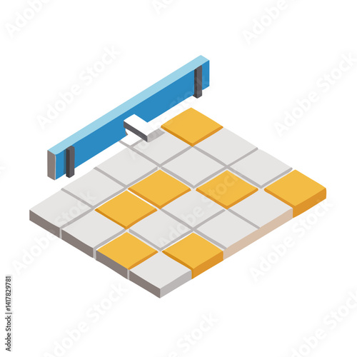 Automated tile laying isometric illustration with black background