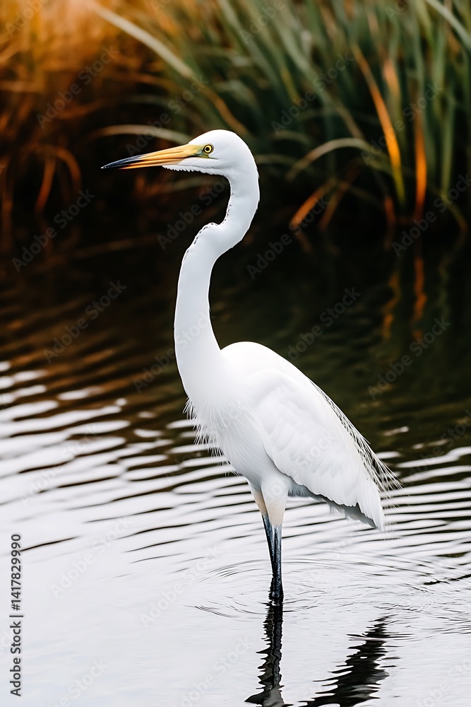 A Serene Great Egret Standing in Marsh Waters of excellence in splendor beyond compare with grace A Serene Great Egret Standing in Marsh Waters of excellence in splendor beyond compare with grace