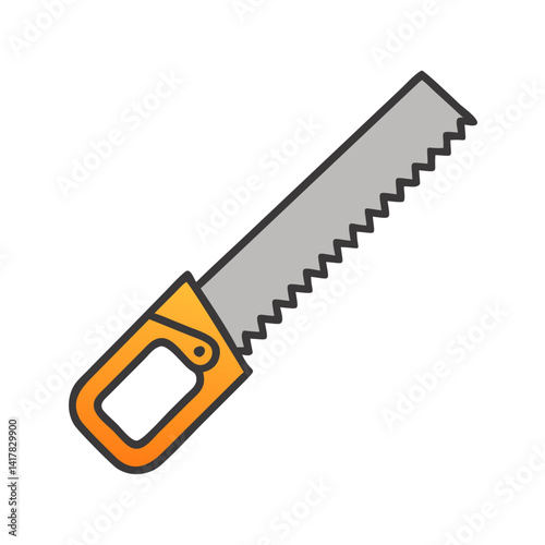 Hand saw icon, manual carpentry tool on black background
