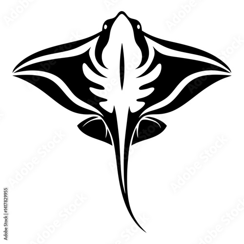 Striking black and white manta ray illustration with artistic abstract design