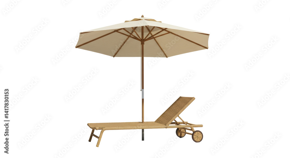 Isolated Beach Lounger and Umbrella for Relaxing Summer Vacation Isolated Beach Lounger and Umbrella for Relaxing Summer Vacation