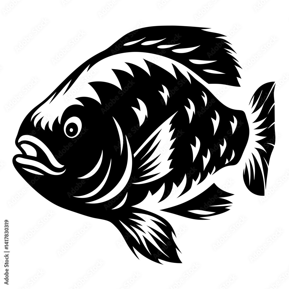 Fototapeta premium Monochrome illustration of a tropical fish with stylized fins and scales