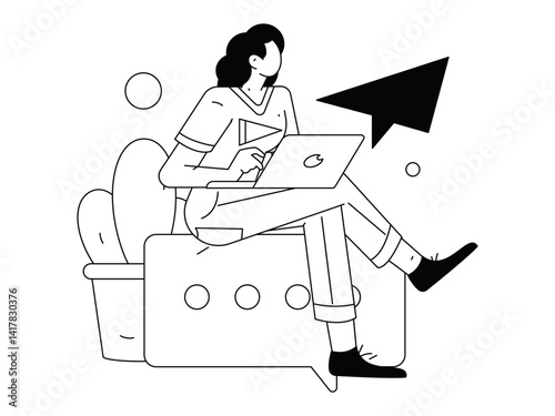 Flat vector illustration of business people operating work scene

