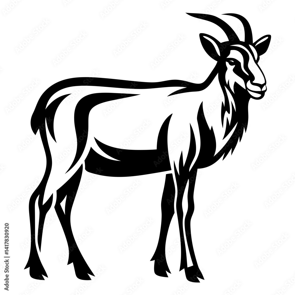 Fototapeta premium Elegant black and white vector illustration of a standing goat or antelope