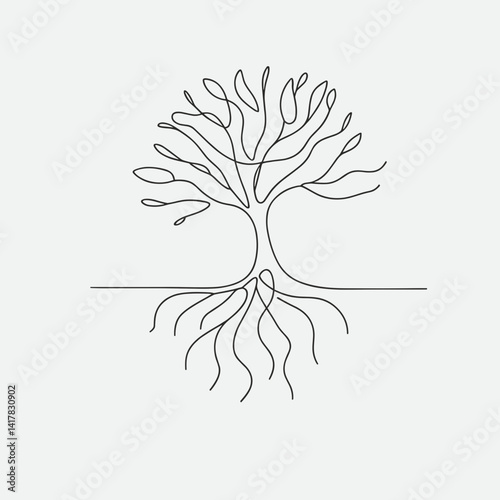 Minimalist tree illustration with roots and branches  