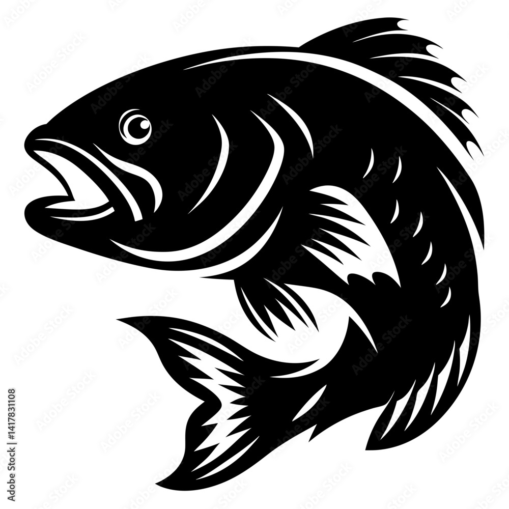 Naklejka premium Bold Black and White Fish Vector Illustration, Simple and Striking Design