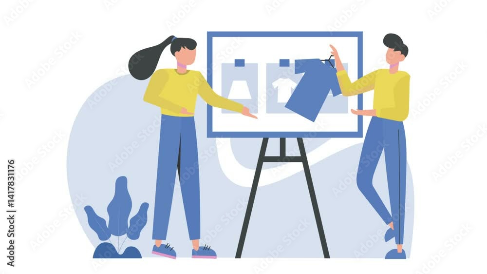 Two People Standing Next to a Whiteboard with Clothes on It, 2D Illustration of Fashion Planning and Design
Two People Standing Next to a Whiteboard with Clothes on It, 2D Illustration of Fashion Planning and Design