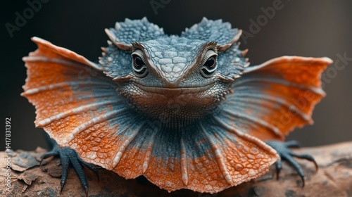 Colorful Frilled Lizard with Detailed Skin Patterns and Expressions