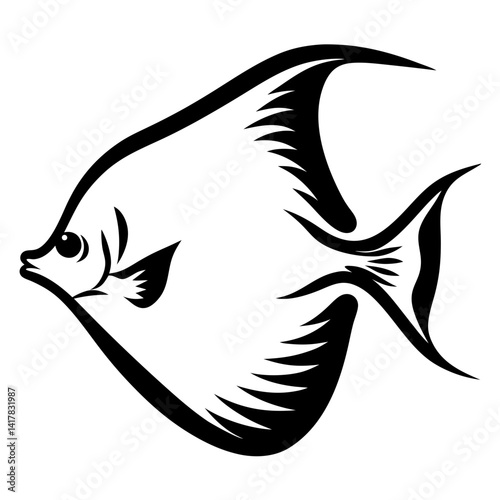 Elegant black and white drawing of a Spadefish with exaggerated fins