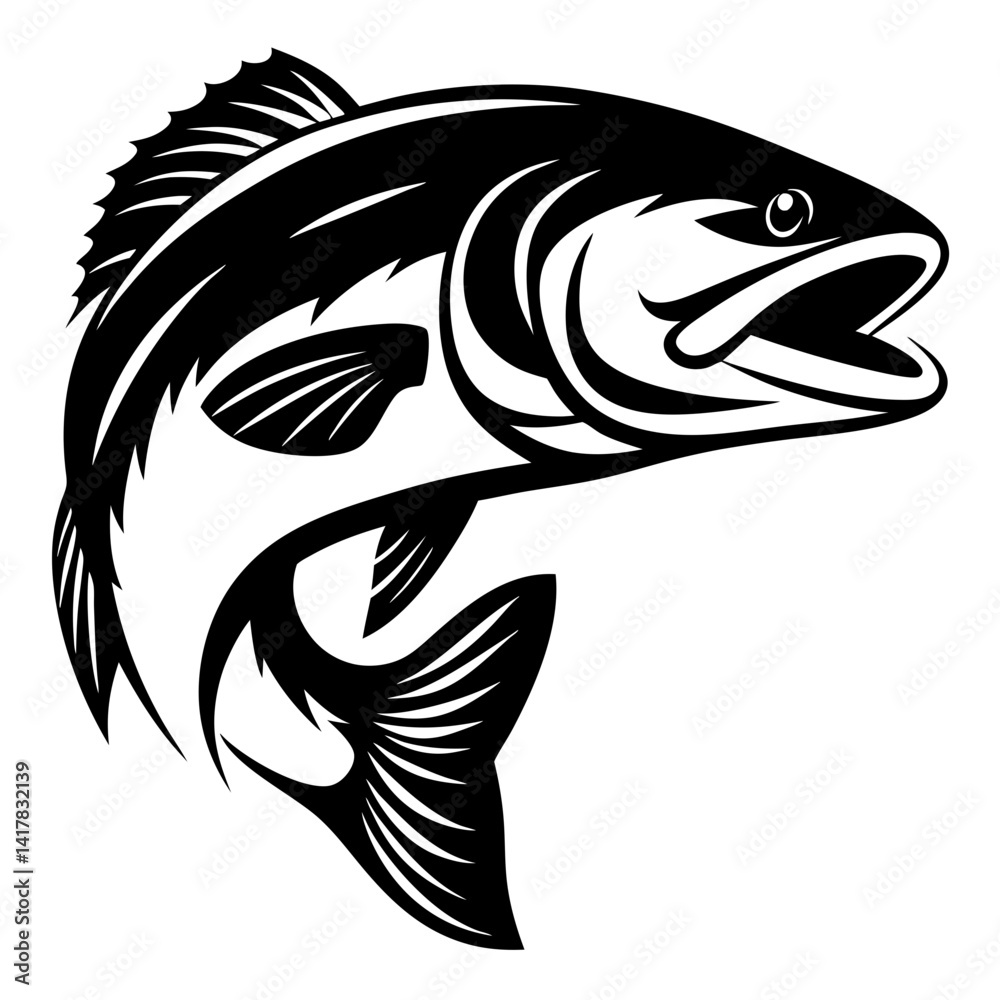 Naklejka premium Black and white illustration of a fish leaping from the water