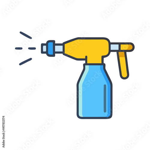 Blue and yellow cartoon spray bottle icon illustration