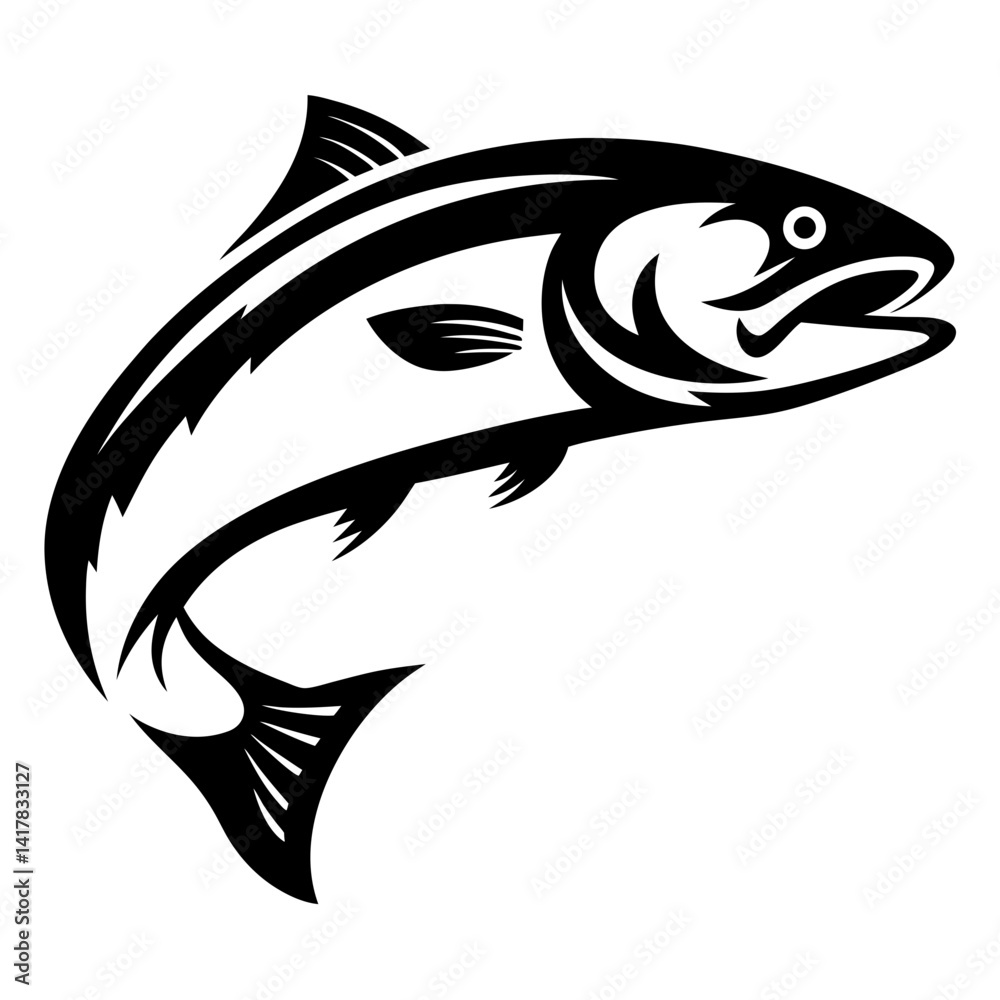 Fototapeta premium Striking black and white illustration of a jumping fish in motion