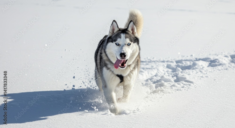 Siberian Husky Dog Running in Snow (Photo) Siberian Husky Dog Running in Snow (Photo)
