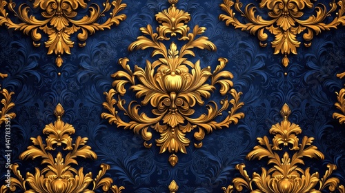 Elegant gold ornamentation beautifully displayed on a patterned blue background