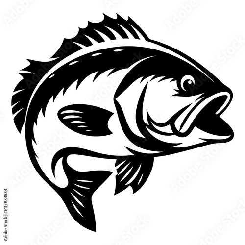 Majestic Black and White Illustration of a Largemouth Bass Leaping Out of Water