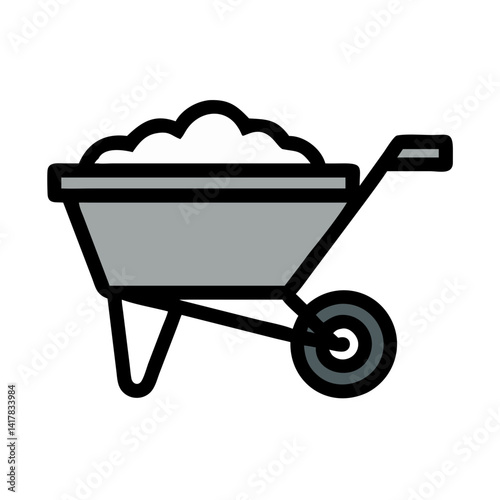 Wheelbarrow filled with cement icon on black background