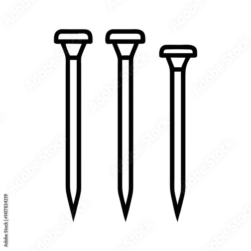Three metal nails outline on a plain backdrop