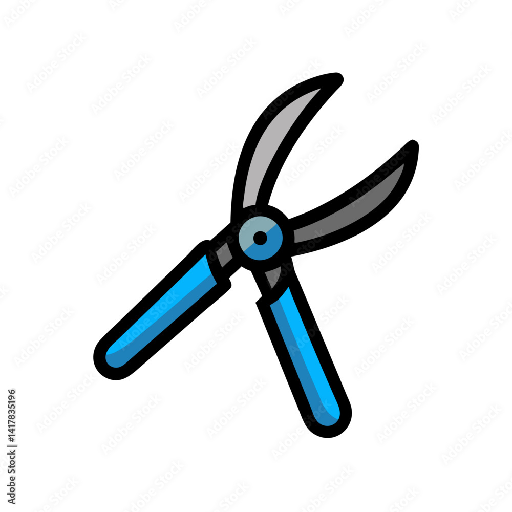 Blue handled shears, gardening tool icon on black Blue handled shears, gardening tool icon on black
