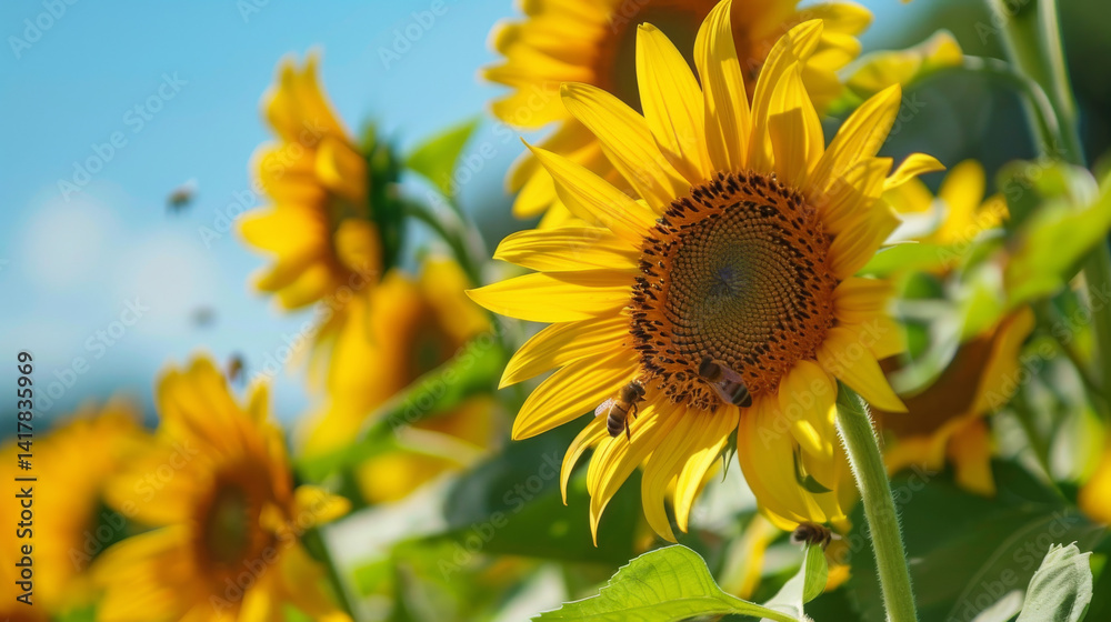 Obraz premium Garden Sunflowers and Buzzing Bees