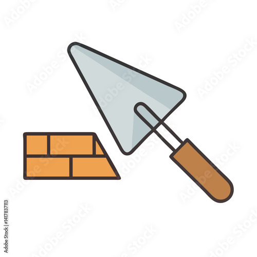 Bricklaying with Trowel Icon on Black Background Illustration